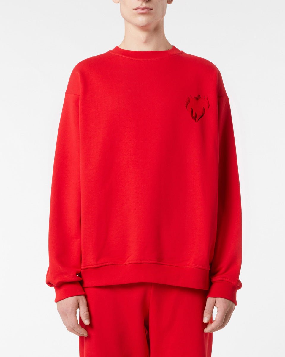 Vision Of Super RED CREWNECK WITH EMBROIDERED FLAMING HEART Convenienza