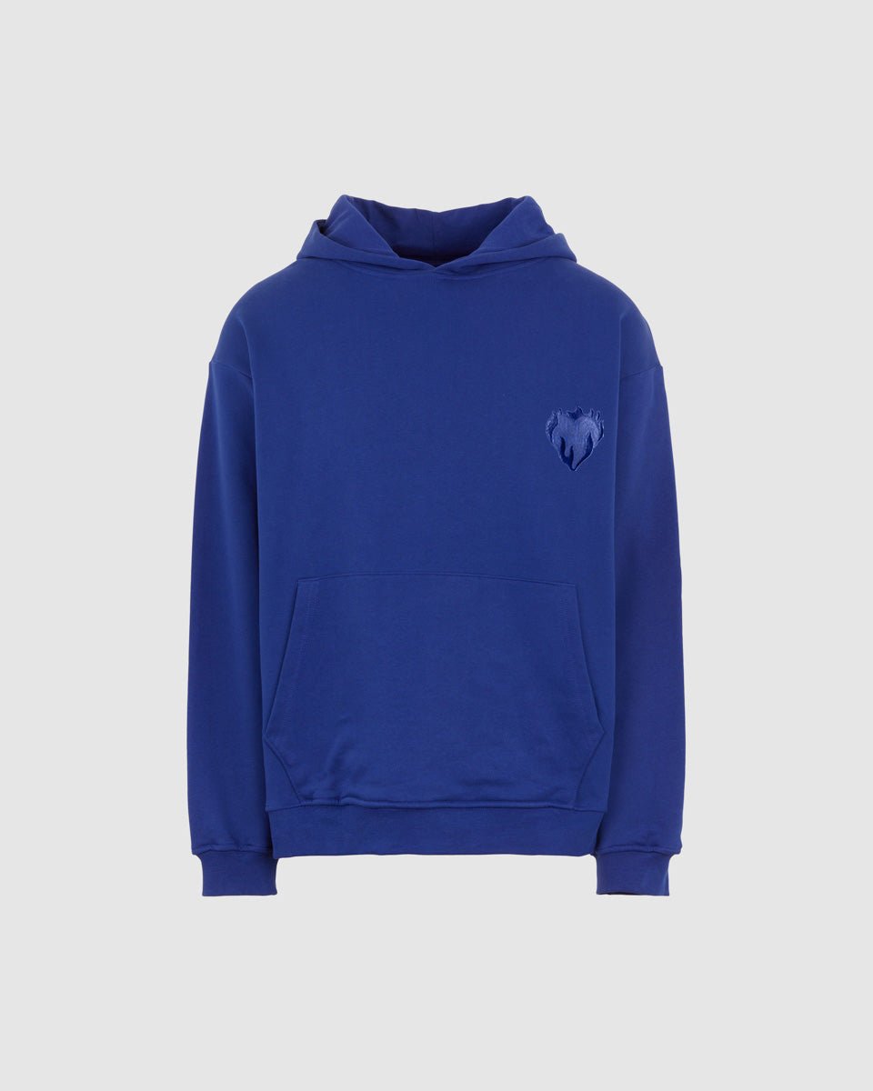 Vision Of Super BLUE HOODIE WITH EMBROIDERED FLAMING HEART