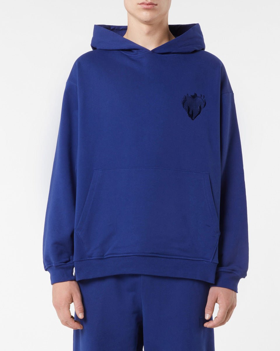 Vision Of Super BLUE HOODIE WITH EMBROIDERED FLAMING HEART Presa