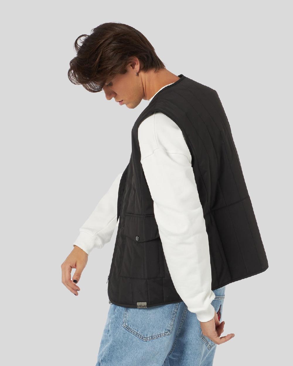 Vision Of Super BLACK GILET WITH VOS GRAPHICS PATCHES AND LOGO Offerta