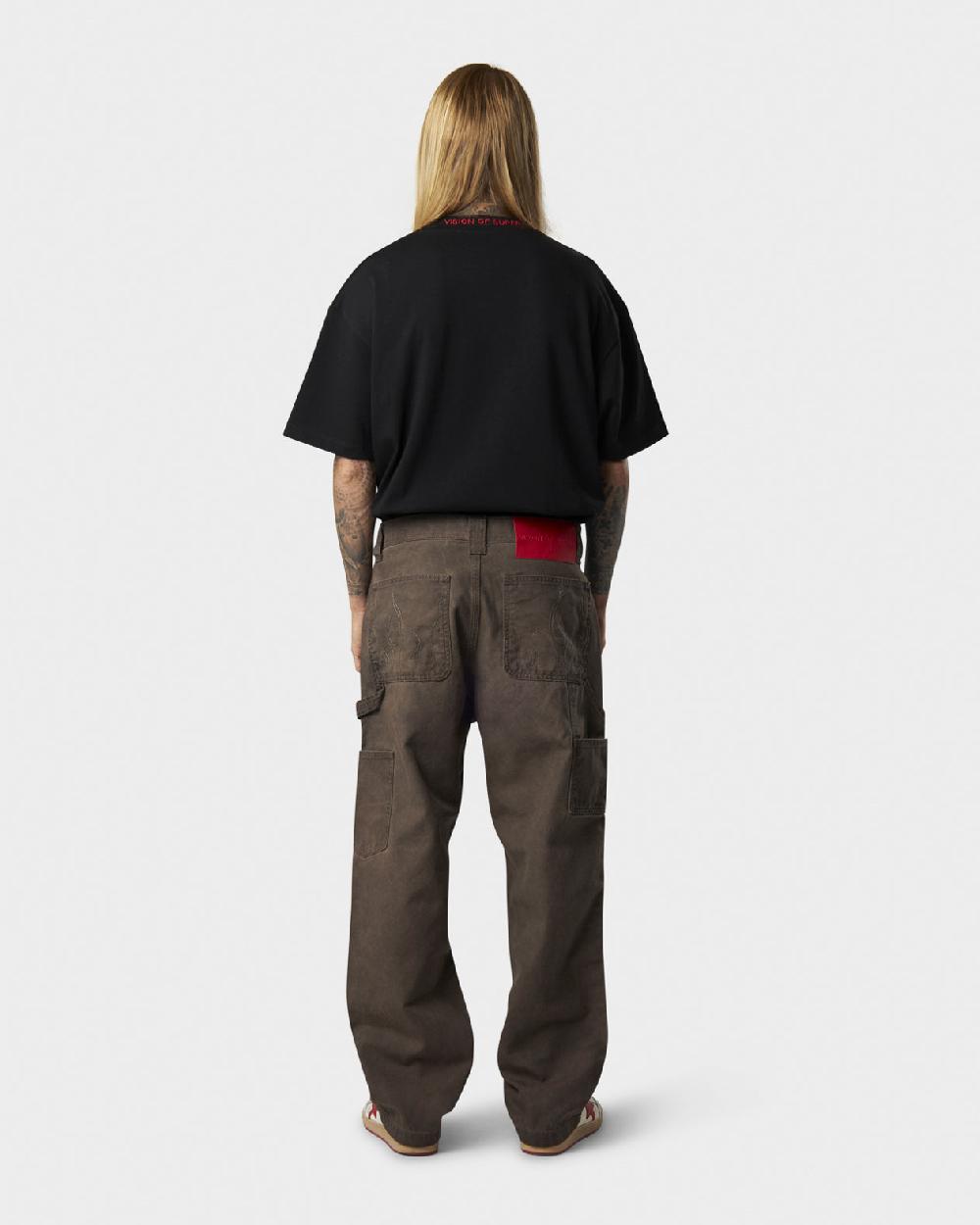 Vision Of Super BROWN WASHED DENIM WITH EMBROIDERED FLAMES ON POCKET AND RED LABEL Outlet