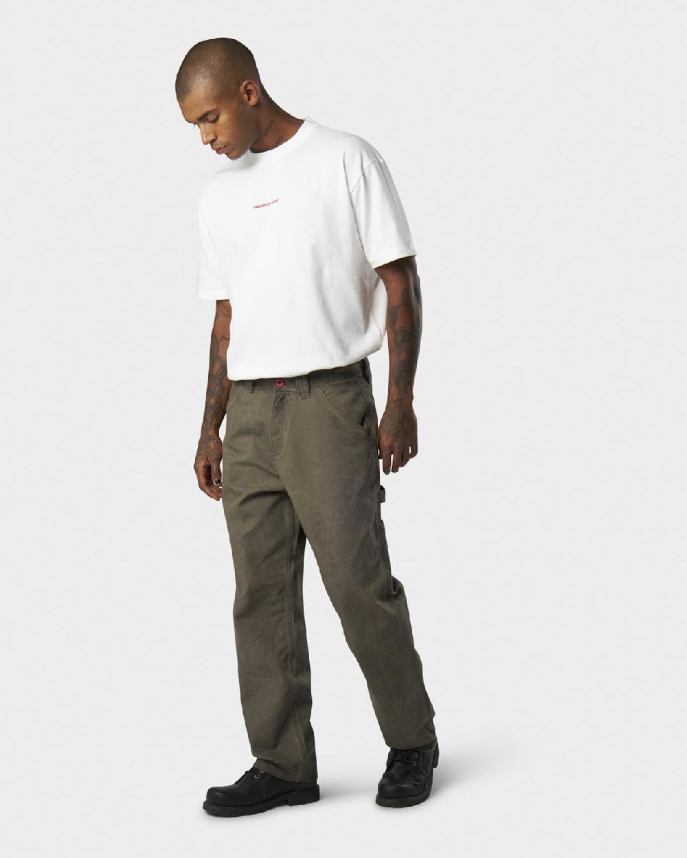 Vision Of Super MILITARY GREEN WASHED DENIM WITH EMBROIDERED FLAMES ON POCKET AND RED LABEL Sconto di tempo limitato