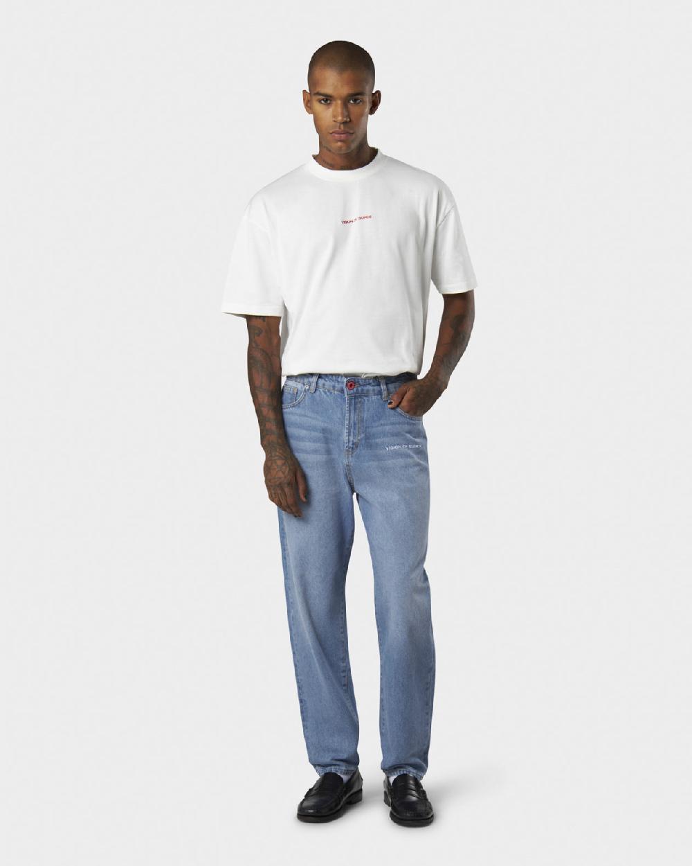 Vision Of Super BLUE JEANS WITH WHITE EMBROIDERED LOGO ON FRONT Offerte