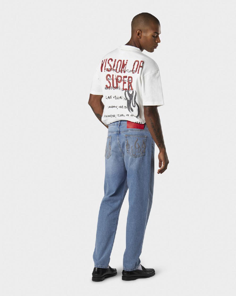 Vision Of Super BLUE JEANS WITH WHITE EMBROIDERED LOGO ON FRONT Offerte