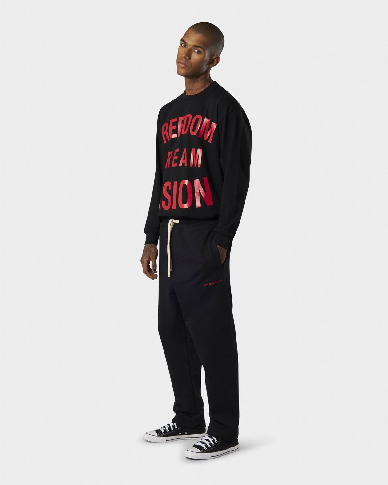 Vision Of Super BLACK SWEATPANTS WITH WHITE COULISSE EMBROIDERED FLAMES ON POCKET AND RED LABEL ON BACK LEFT LEG Hotsell