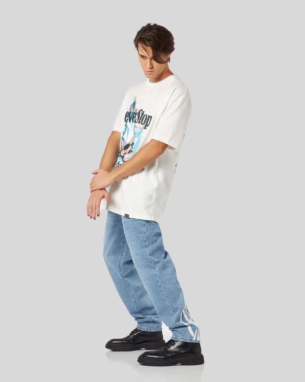 Vision Of Super BLUE DENIM JEANS WITH PRINTED FLAMES AND LOGO Negozio