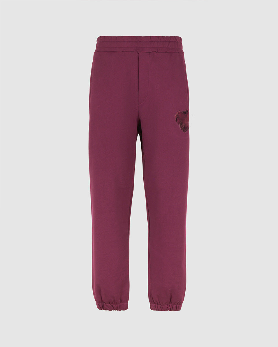 Vision Of Super GRAPE WINE PANTS WITH EMBROIDERED FLAMING HEART Moda
