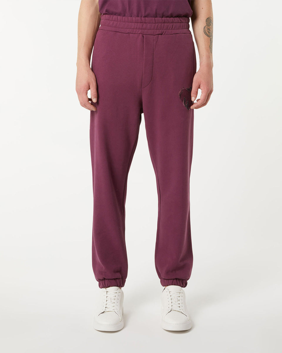 Vision Of Super GRAPE WINE PANTS WITH EMBROIDERED FLAMING HEART Moda
