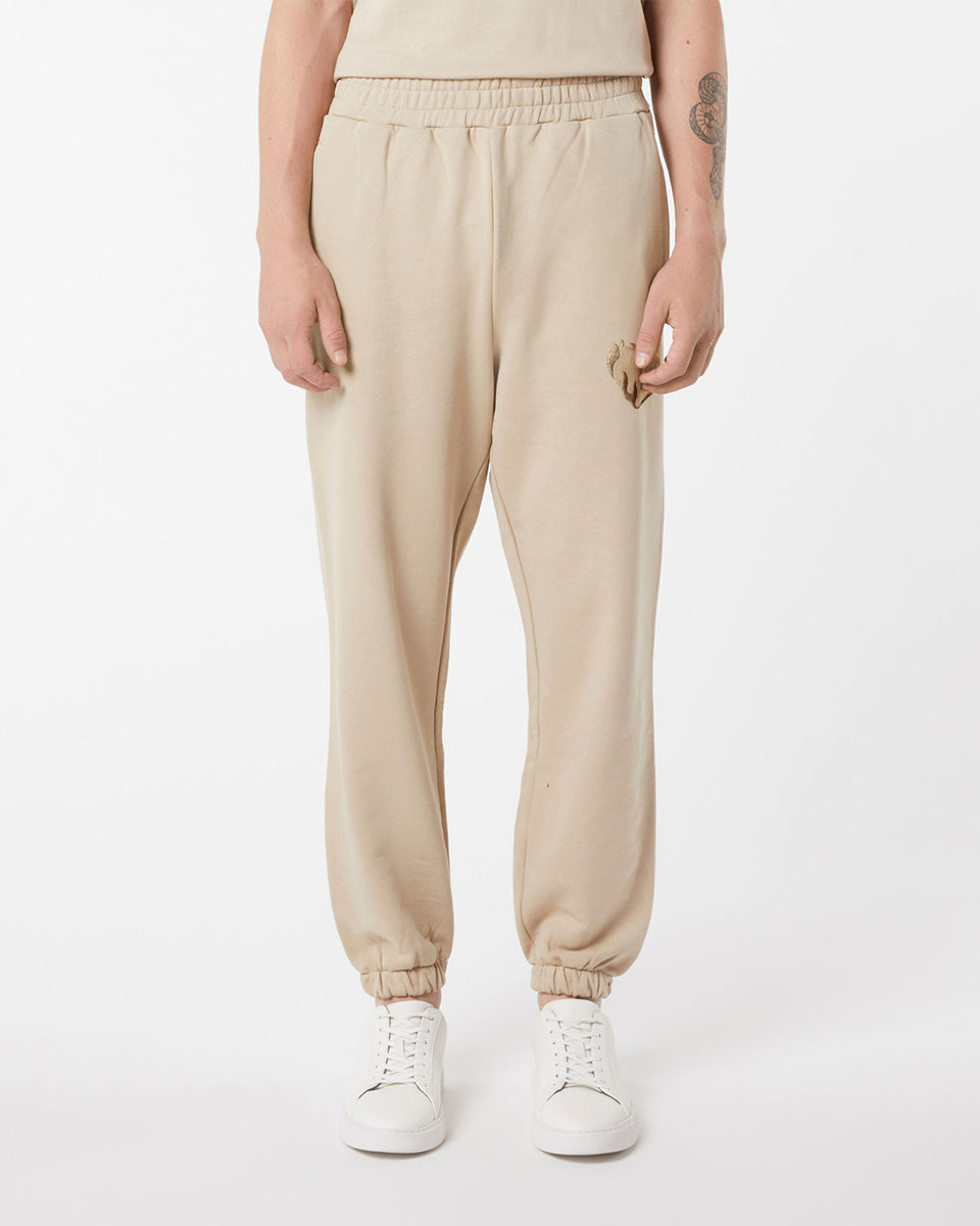 Vision Of Super LIGHT BROWN PANTS WITH EMBROIDERED FLAMING HEART Italy