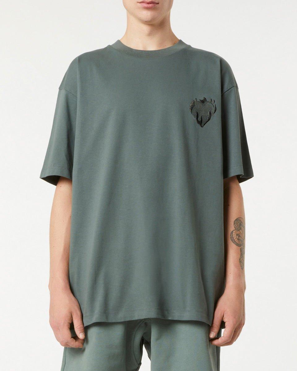 Vision Of Super BALSAM GREEN T-SHIRT WITH EMBROIDERED FLAMING HEART Qualità