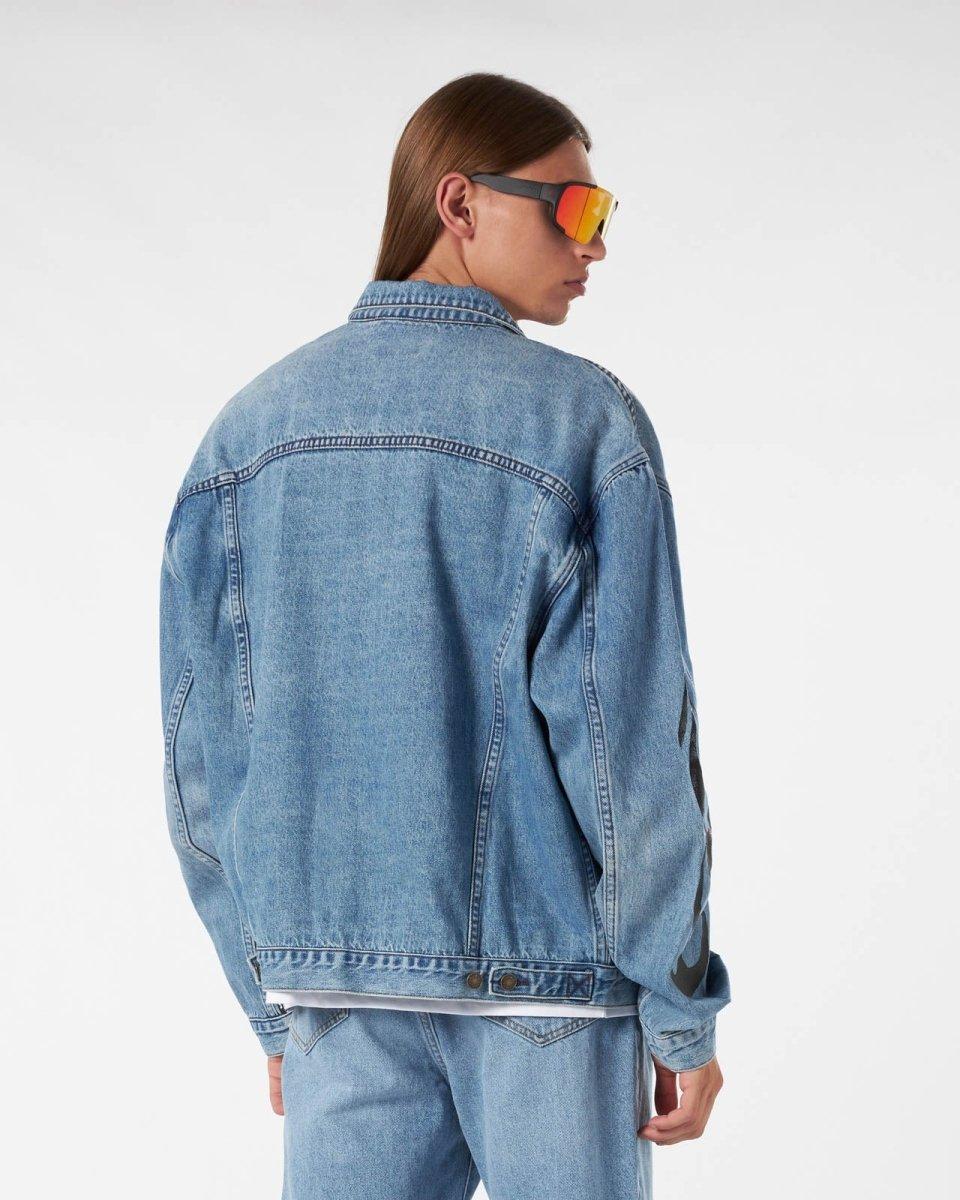 Vision Of Super BLUE DENIM JACKET WITH BLACK TRIBAL FLAMES Qualità Garantita