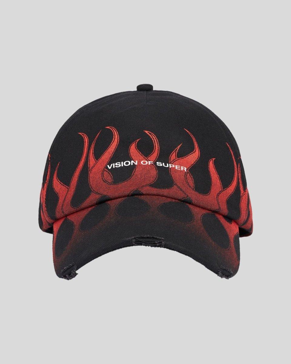 Vision Of Super BLACK CAP WITH RED FLAMES Negozi Online