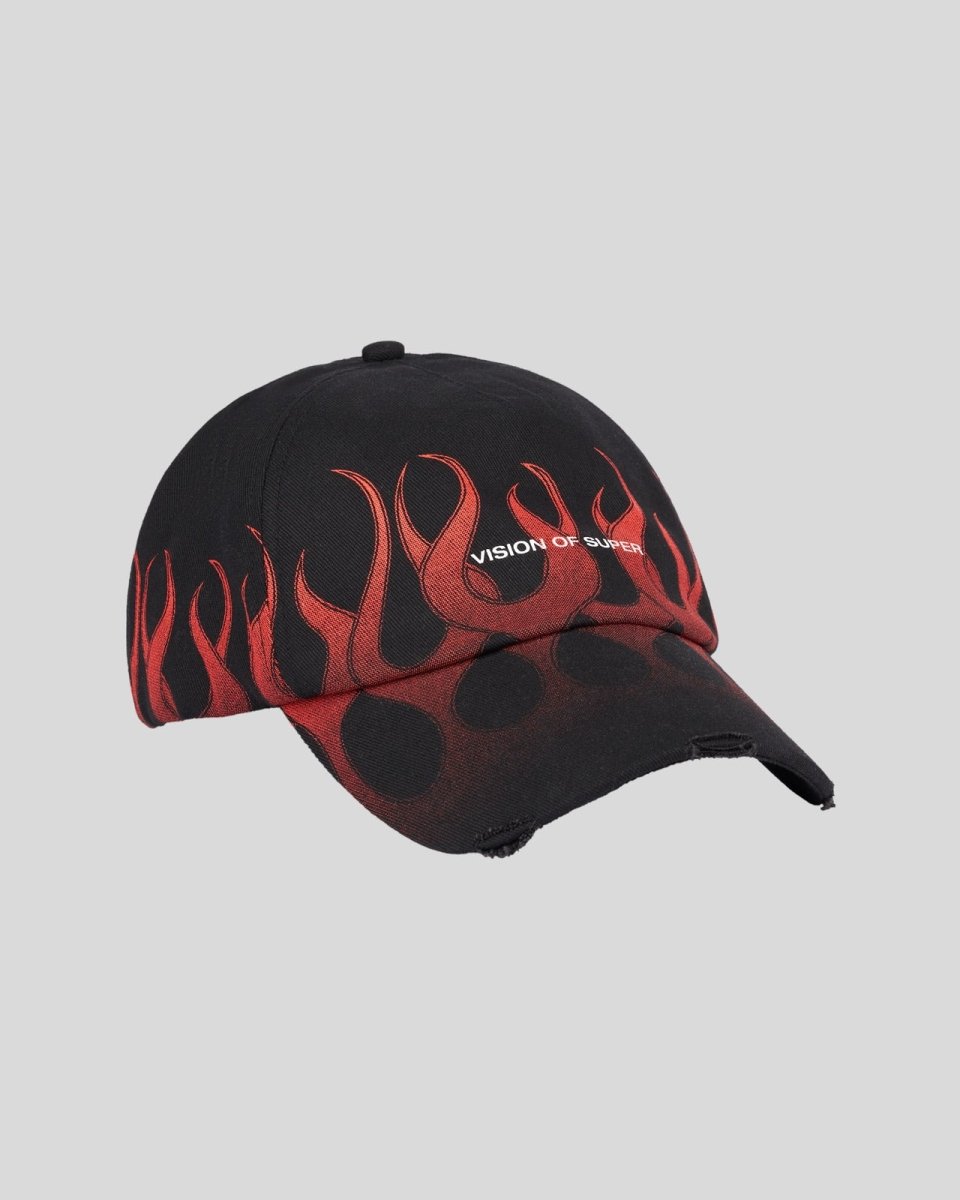 Vision Of Super BLACK CAP WITH RED FLAMES Negozi Online