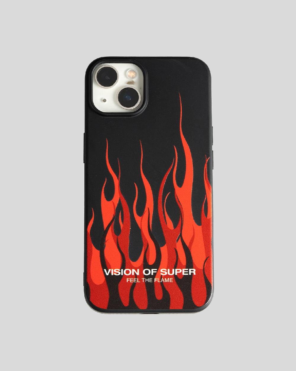 Vision Of Super BLACK IPHONE 14 COVER WITH RED FLAMES AND WHITE LOGO Acquista Ora