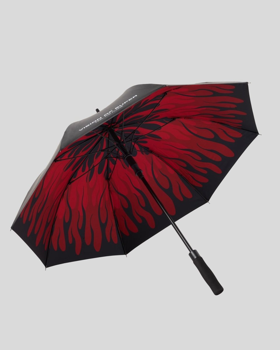 Vision Of Super BLACK UMBRELLA WITH TRIPLE FLAMES AND LOGO PRINT Prezzo Ridotto