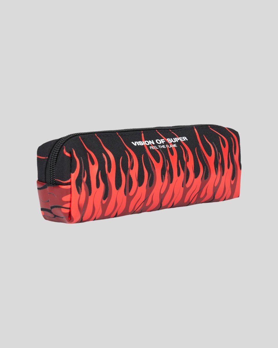 Vision Of Super BLACK PENCIL CASE WITH TRIPLE FLAMES AND LOGO Convenienza