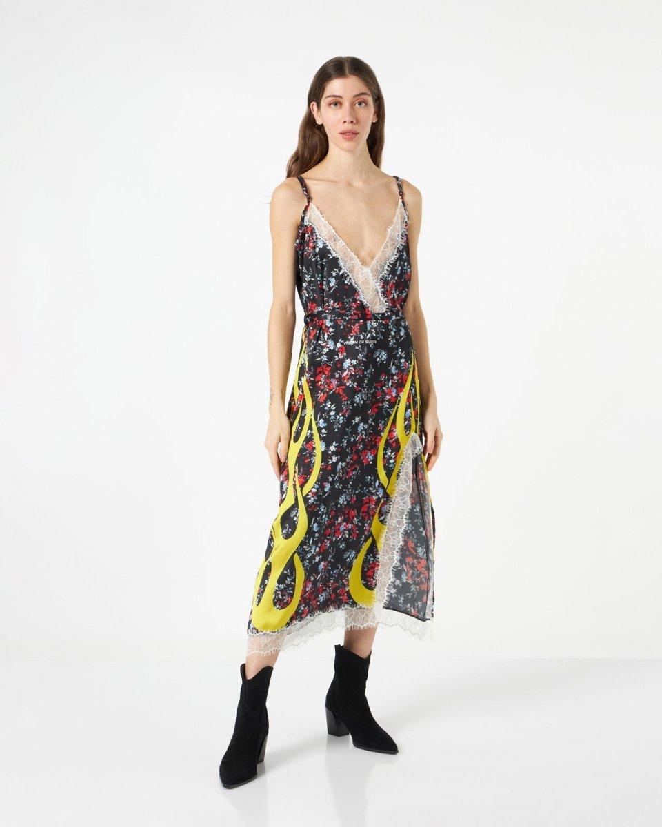 Vision Of Super FINE BLACK DRESS WITH YELLOW FLAMES Presa