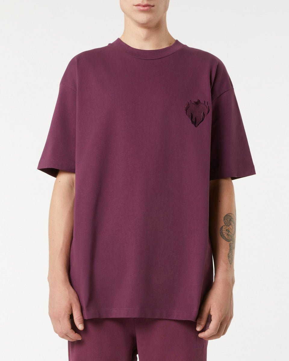 Vision Of Super GRAPE WINE T-SHIRT WITH EMBROIDERED FLAMING HEART Super Saving Price