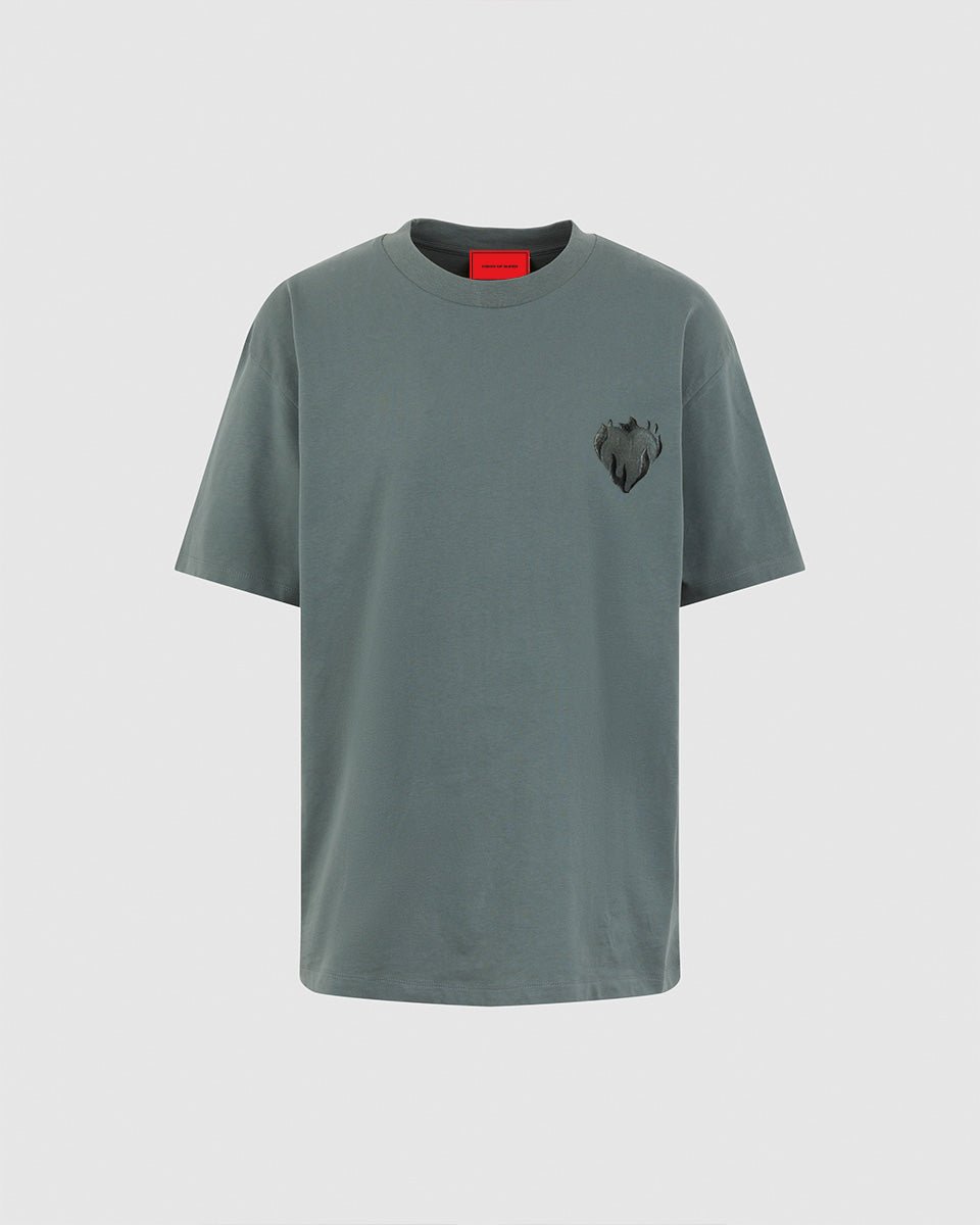 Vision Of Super BALSAM GREEN T-SHIRT WITH EMBROIDERED FLAMING HEART Offerta
