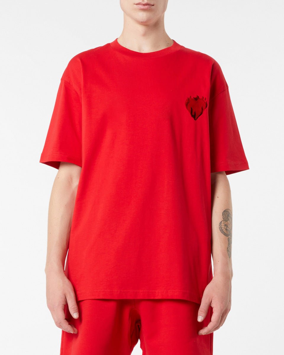 Vision Of Super RED T-SHIRT WITH EMBROIDERED FLAMING HEART Online