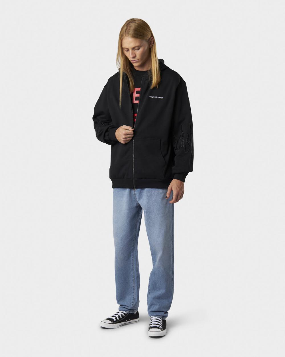 Vision Of Super BLACK HOODIE ZIP WITH EMBROIDERED WHITE LOGO BLACK FLAMES AND METAL LABEL + BUTTON Outlet