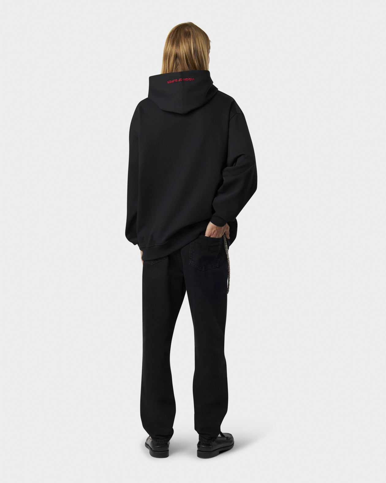 Vision Of Super BLACK HOODIE WITH FREEDOM PRINT METAL LABEL AND BUTTON Offerte