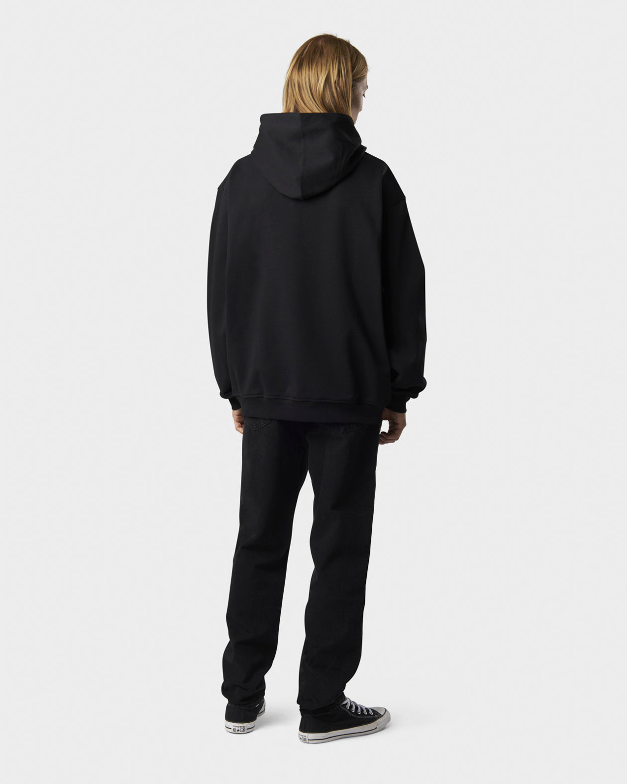 Vision Of Super BLACK HOODIE WITH HEARTBEAT PRINT ON FRONT AND METAL LABEL AND BUTTON Vendita Calda