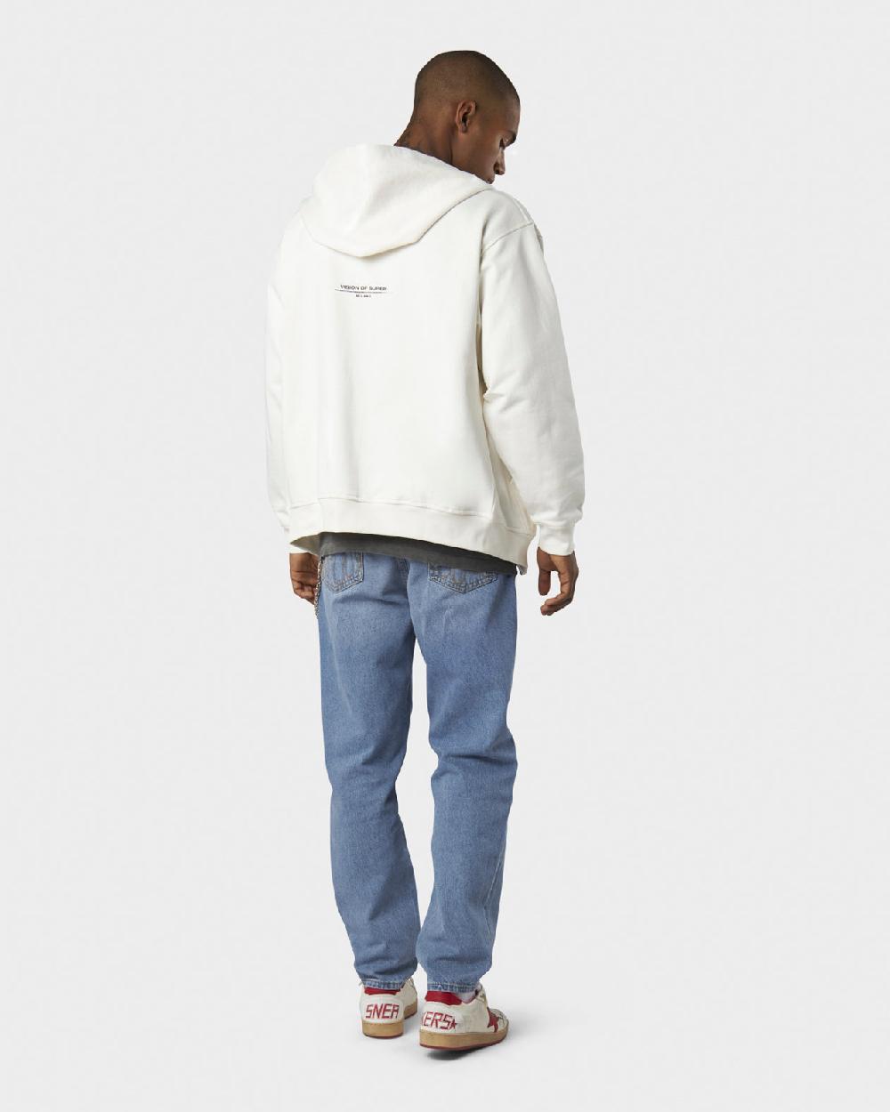 Vision Of Super WHITE HOODIE ZIP WITH RED FLAMES METAL LABEL AND PRINTED LOGO I Più Venduti
