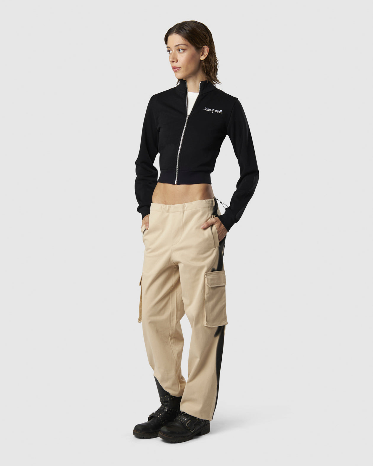 Vision Of Super BLACK LONGSLEEVE ZIP WITH EMBROIDERED LOGO ON FRONT AND EMBROIDERED TRIBAL GRAPHIC ON BACK Vendite Flash