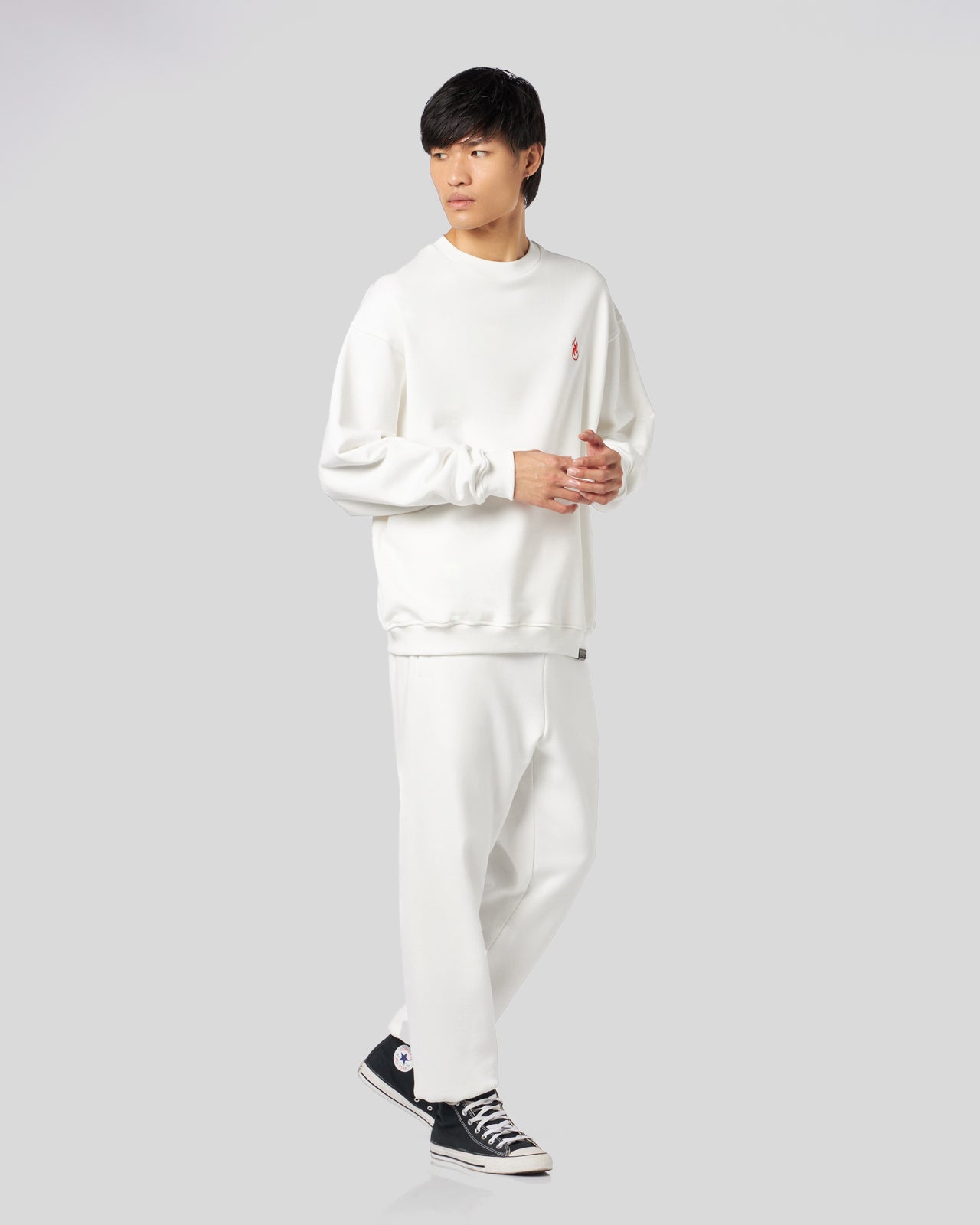 Vision Of Super WHITE CREWNECK WITH FLAMES LOGO Nuova
