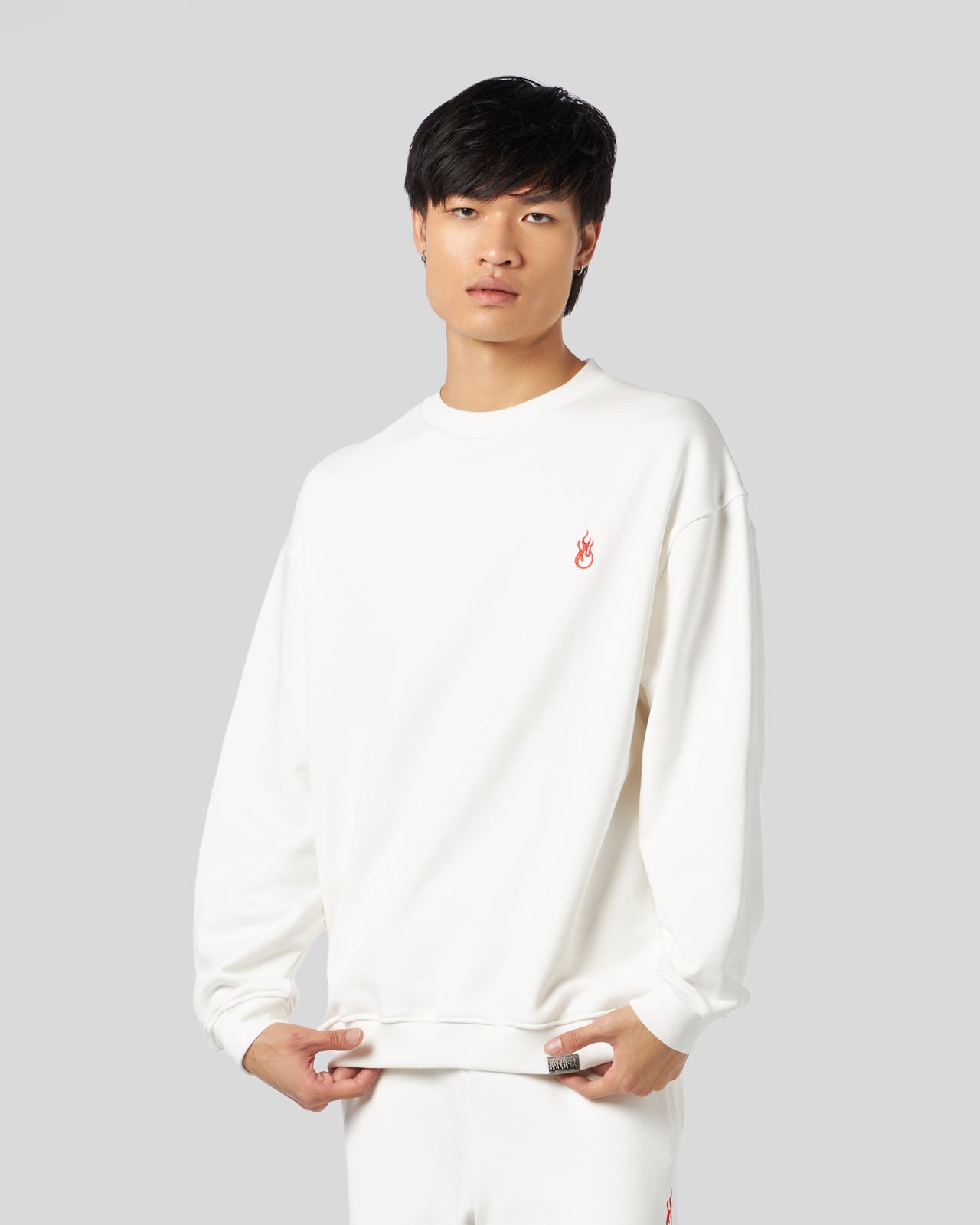 Vision Of Super WHITE CREWNECK WITH FLAMES LOGO Nuova