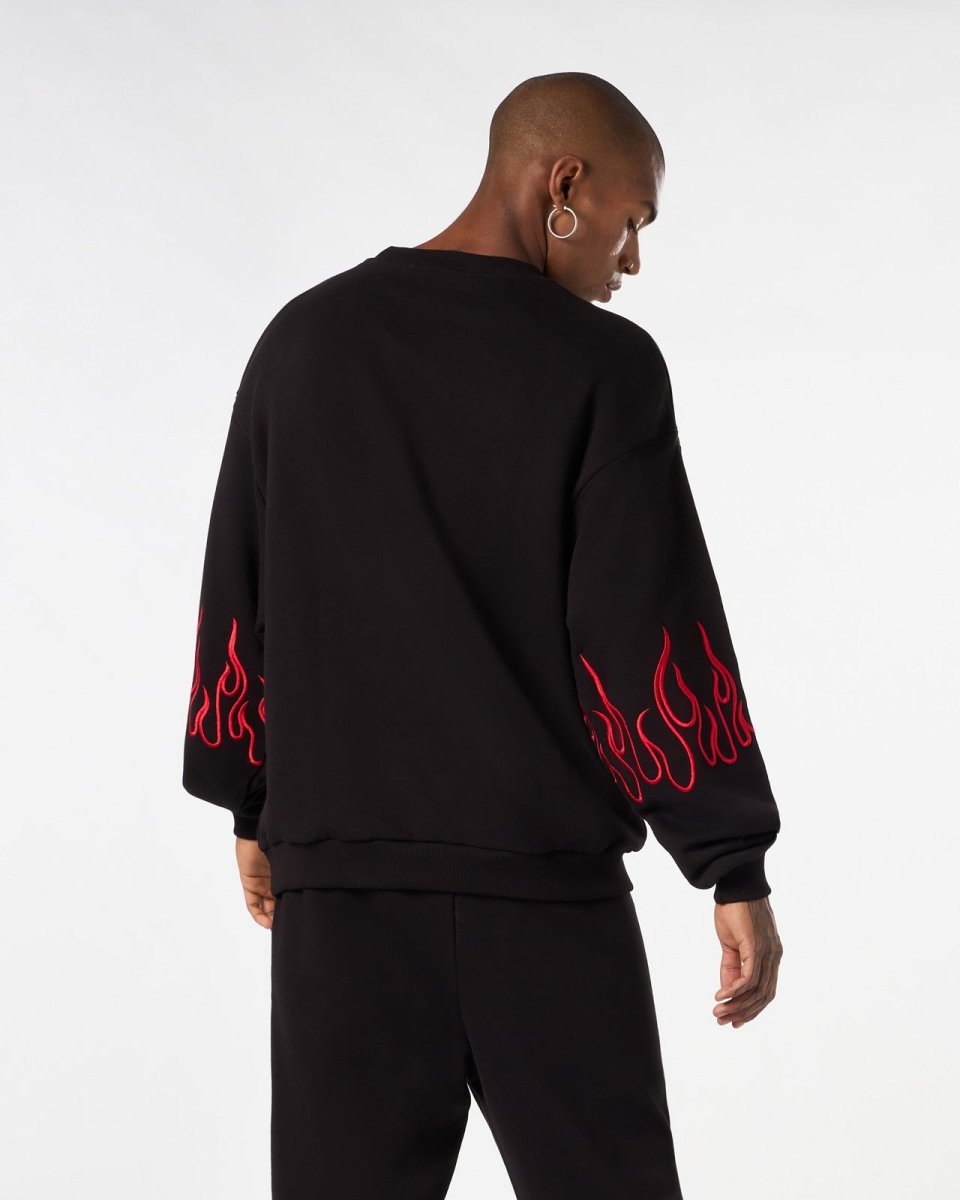 Vision Of Super BLACK CREWNECK WITH RED EMBROIDERED FLAMES 2025
