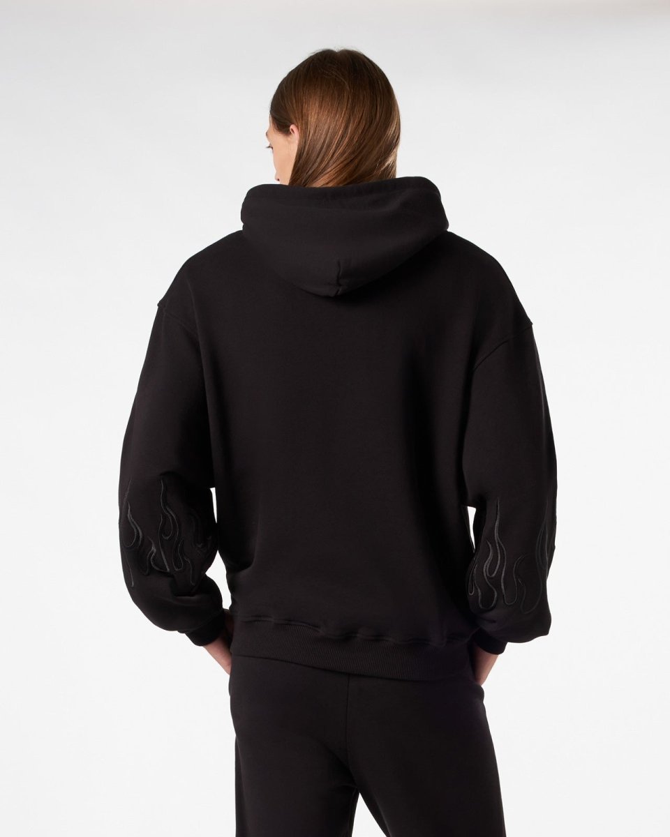 Vision Of Super BLACK HOODIE WITH BLACK EMBROIDERED FLAMES Officina