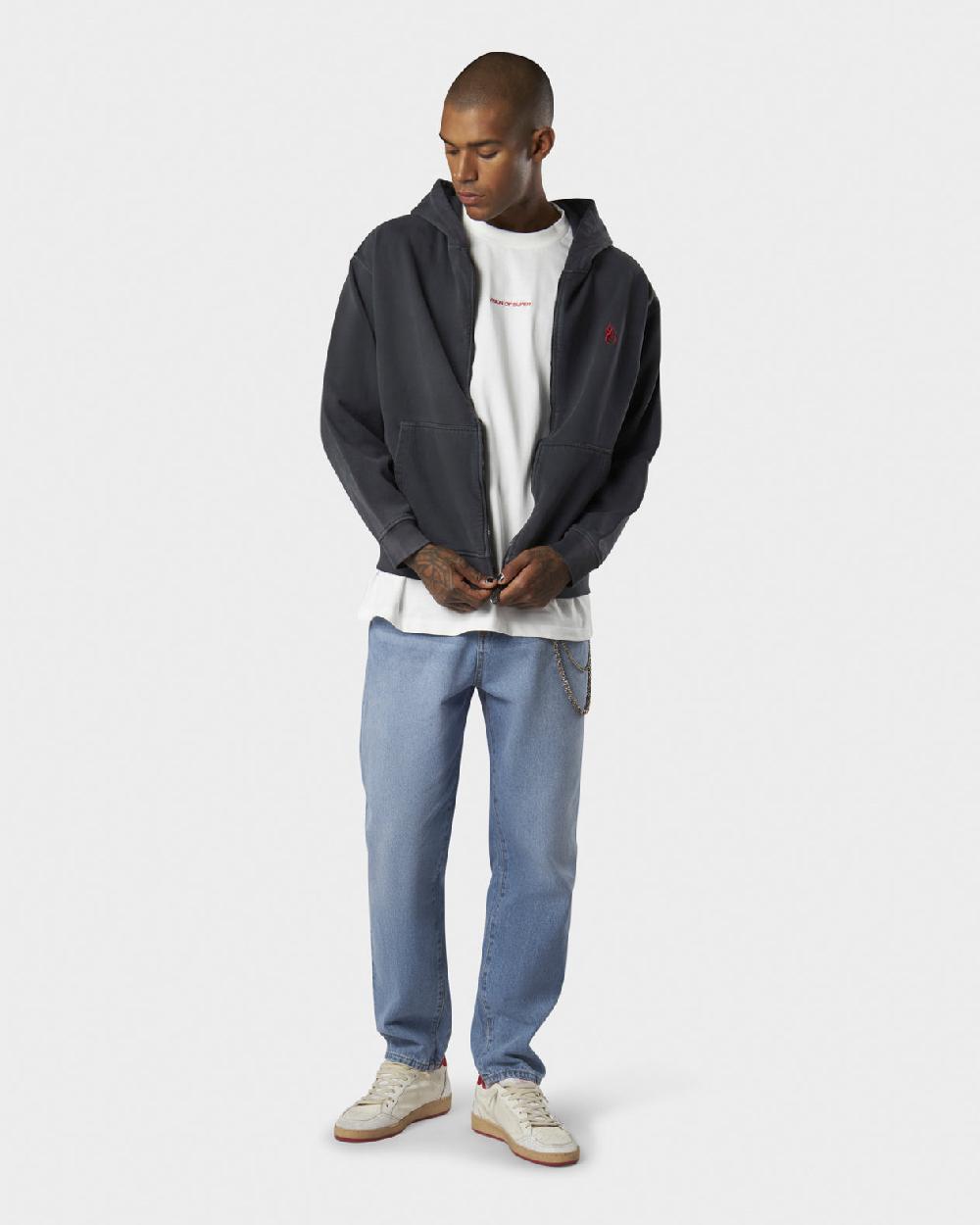 Vision Of Super COLD WASH HOODIE ZIP WITH RED FLAME METAL LABEL AND PRINTED LOGO Vendita