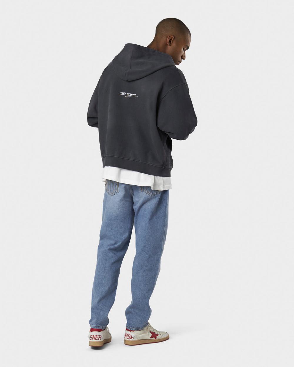Vision Of Super COLD WASH HOODIE ZIP WITH RED FLAME METAL LABEL AND PRINTED LOGO Vendita