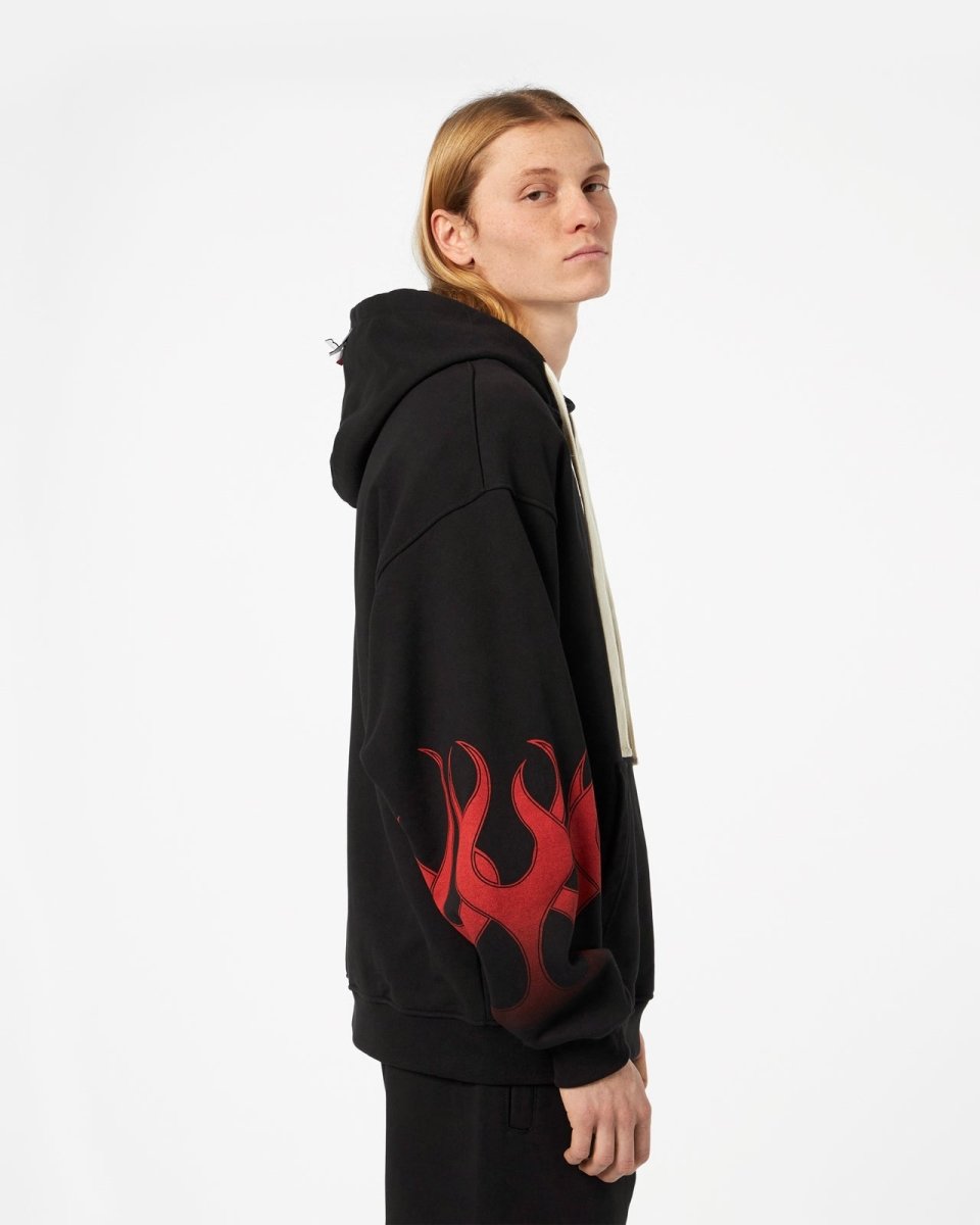 Vision Of Super BLACK HOODIE WITH RED FLAMES Pezzi Unici