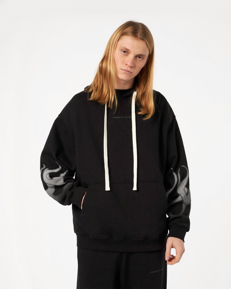 Vision Of Super BLACK HOODIE WITH GREY FLAMES Soddisfazione Garantita