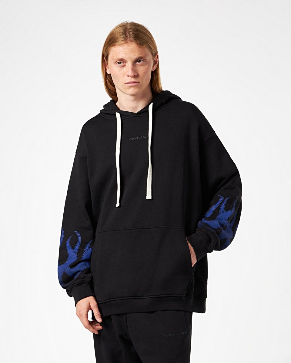 Vision Of Super BLACK HOODIE WITH BLUE FLAMES Qualità Garantita