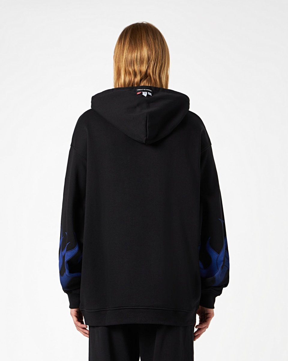 Vision Of Super BLACK HOODIE WITH BLUE FLAMES Qualità Garantita
