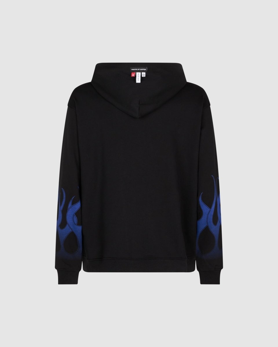 Vision Of Super BLACK HOODIE WITH BLUE FLAMES Qualità Garantita