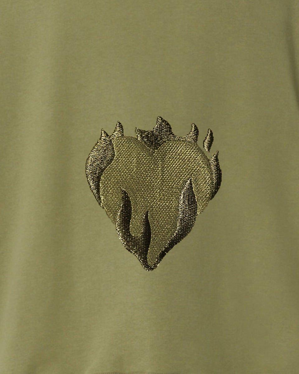 Vision Of Super GREEN CREWNECK WITH EMBROIDERED FLAMING HEART Negozi Online