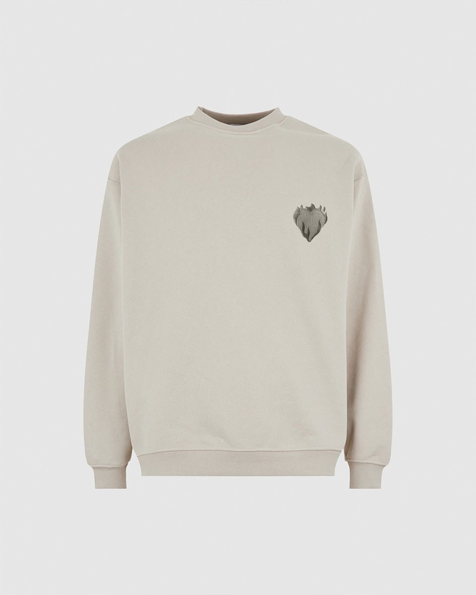 Vision Of Super LONDON FOG CREWNECK WITH EMBROIDERED FLAMING HEART Promozione Limitata