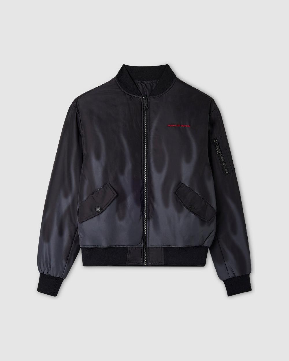 Vision Of Super BLACK BOMBER WITH DIGITAL PRINT LASER FLAMES AND RED EMBROIDERED LOGO Shopping Online