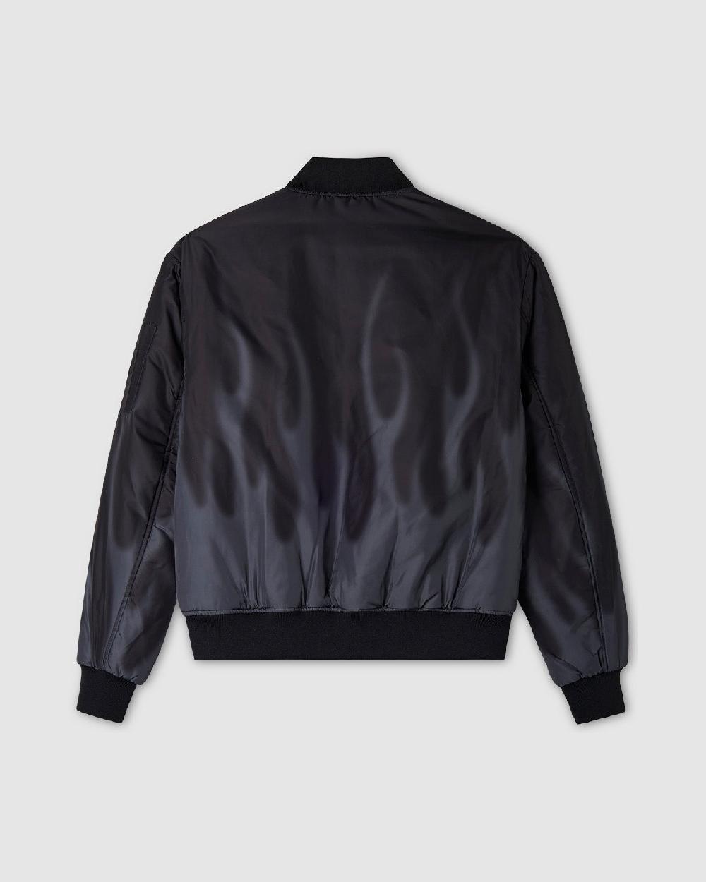 Vision Of Super BLACK BOMBER WITH DIGITAL PRINT LASER FLAMES AND RED EMBROIDERED LOGO Shopping Online