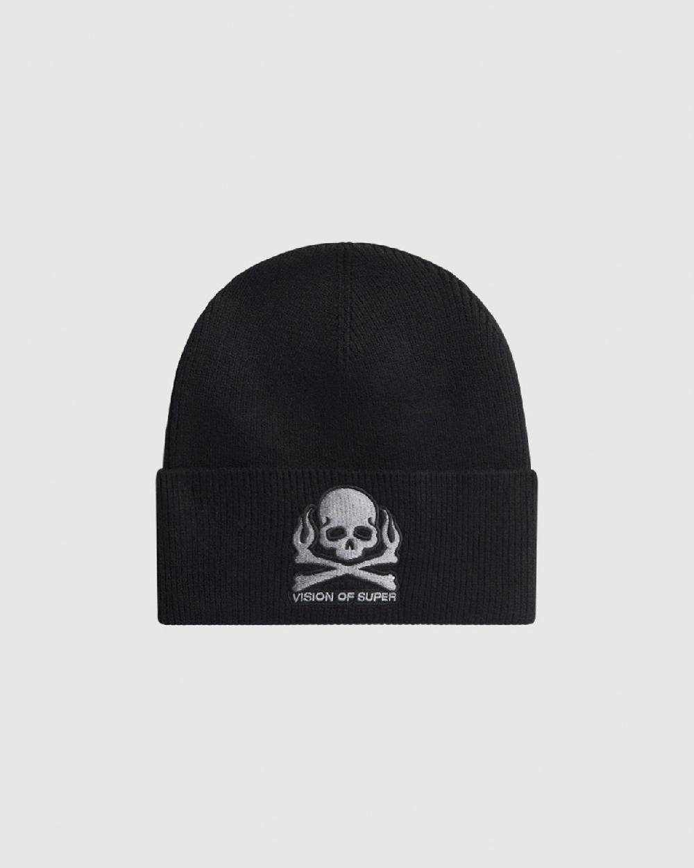Vision Of Super BLACK BEANIE WITH SKULL PATCH Convenienza