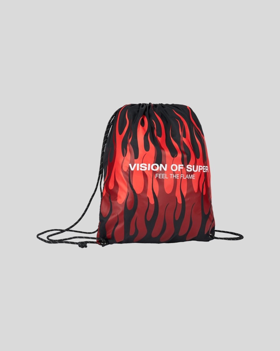 Vision Of Super BLACK DRAWSTRING BACKPACK WITH TRIPLE FLAMES AND LOGO PRINT Online