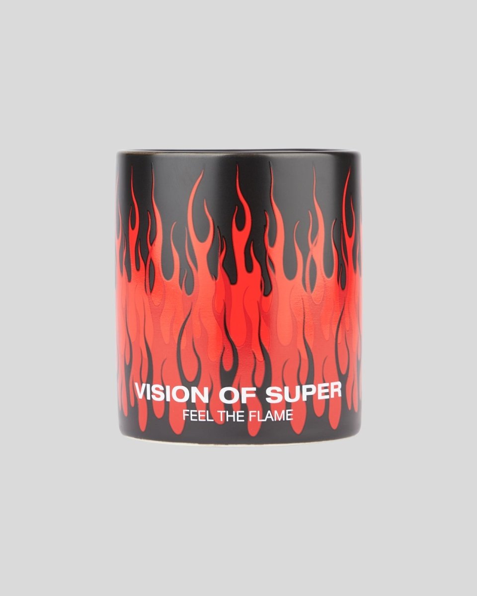 Vision Of Super BLACK MUG WITH TRIPLE FLAMES AND LOGO PRINT In Vendita