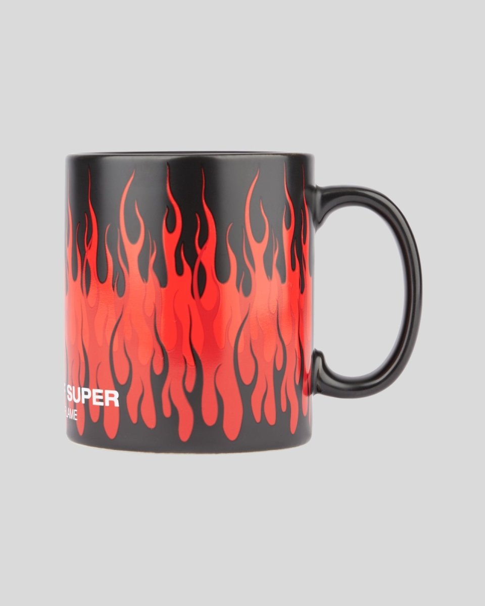 Vision Of Super BLACK MUG WITH TRIPLE FLAMES AND LOGO PRINT In Vendita