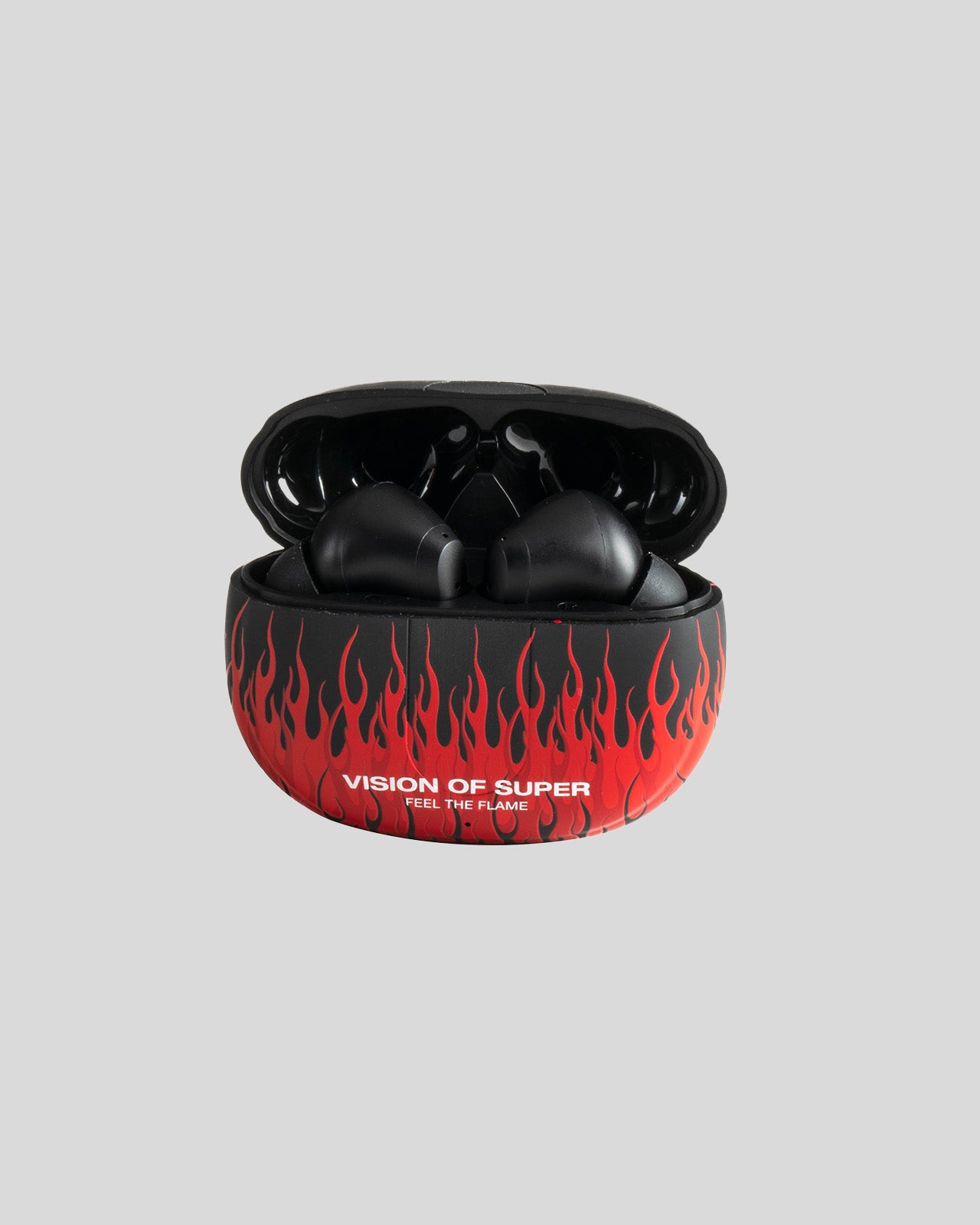 Vision Of Super BLACK EARPHONES WITH RED FLAMES AND WHITE LOGO Offerte