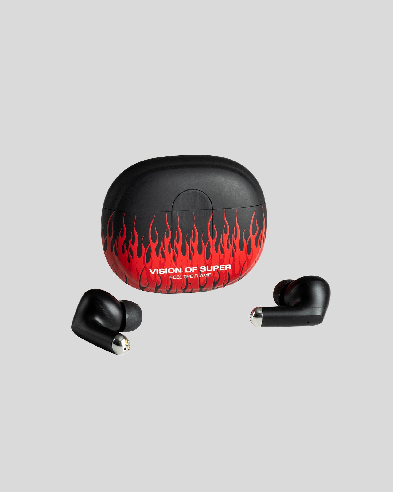 Vision Of Super BLACK EARPHONES WITH RED FLAMES AND WHITE LOGO Offerte